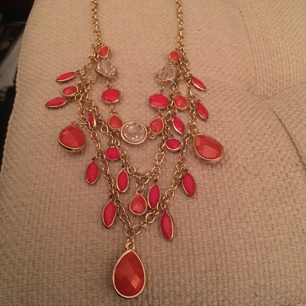 Orange beaded gold necklace